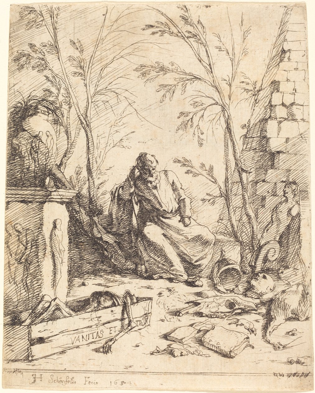 Démokritos meditující od Johann Heinrich Schönfeld