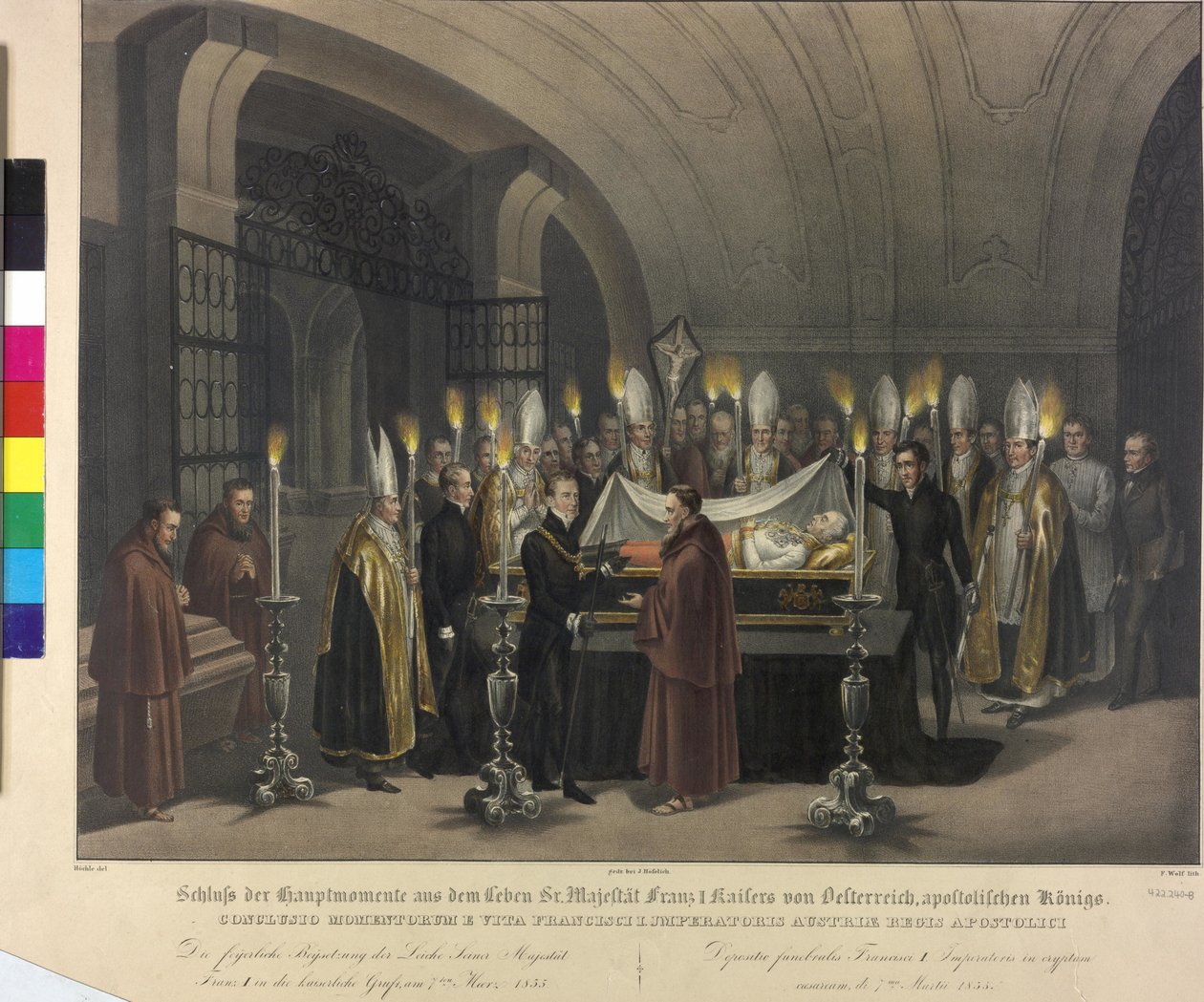 Inhumace Františka I.1835 (litografie) od Johann Nepomuk Hoechle