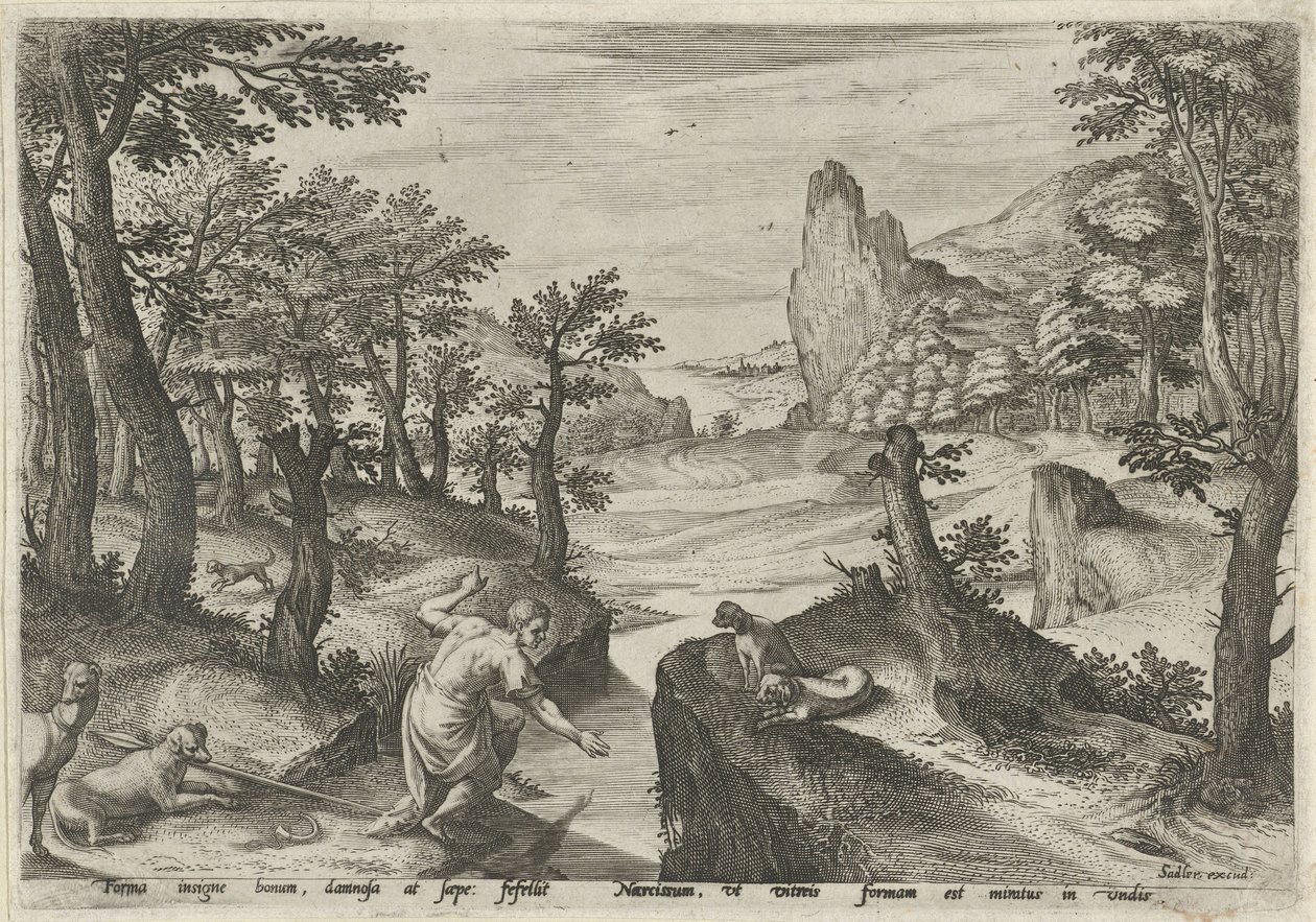 Narcis Krajiny s mytologickými scénami (název série) od Johann Sadeler (I)