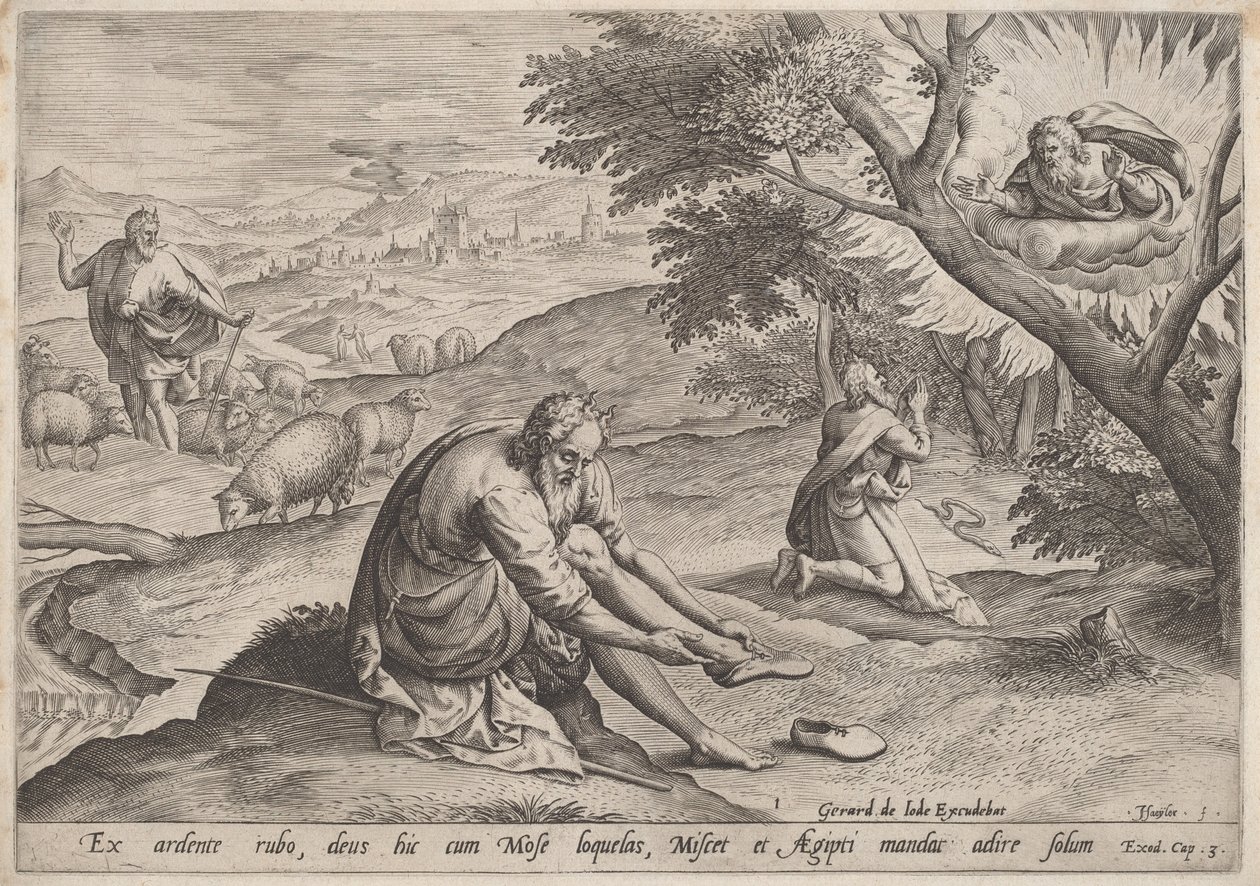 Bůh se zjevuje Mojžíšovi, 1585. od Johann Sadeler I