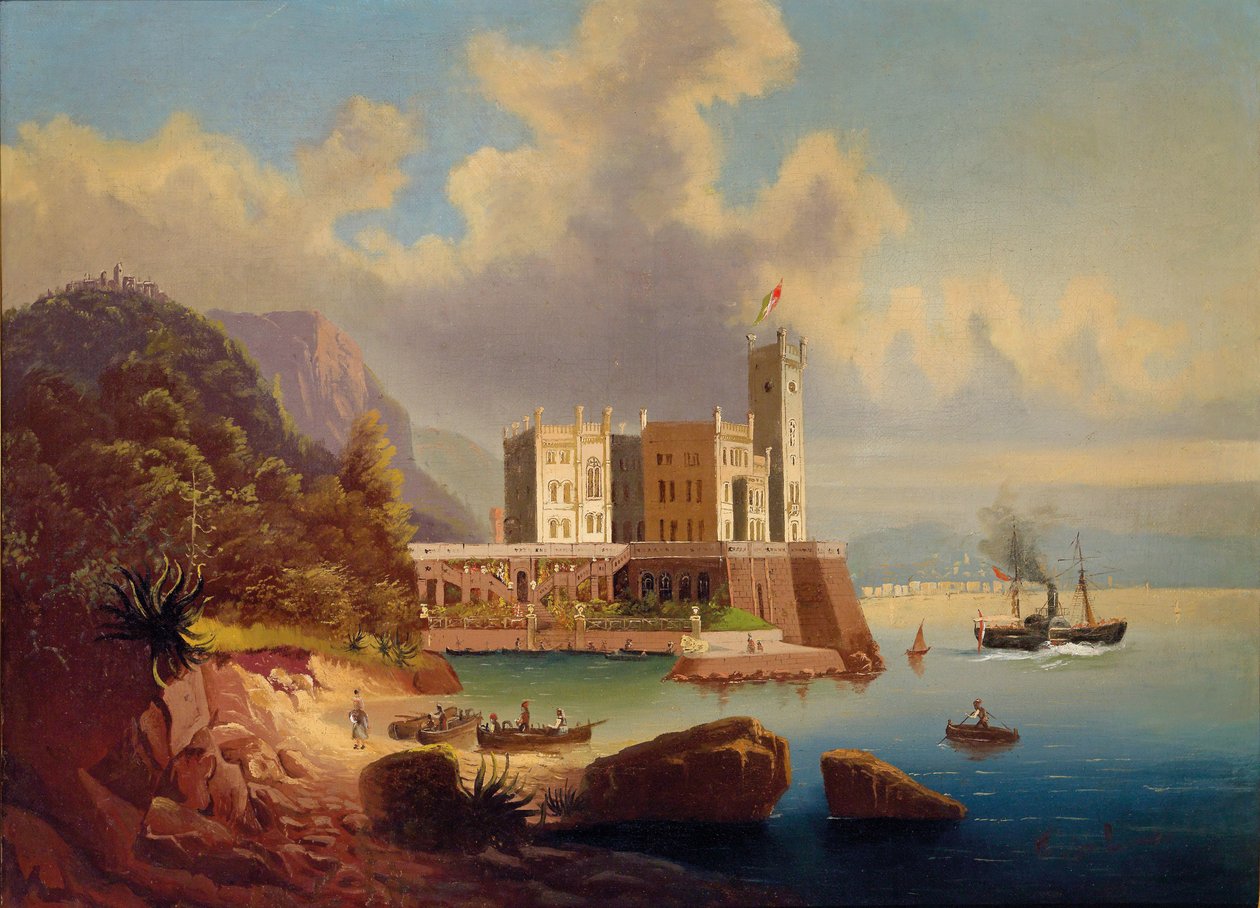 Pohled na hrad Miramare a Terst. od Johann Wilhelm Jankowski