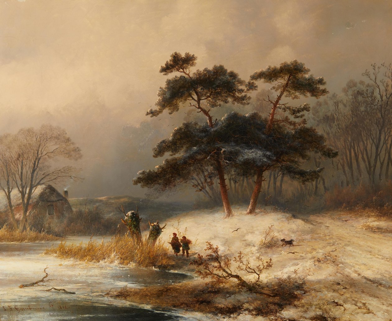 Johannes Franciscus Hoppenbrouwer, sběrač křovin v zimním lese od Johannes Franciscus Hoppenbrouwers