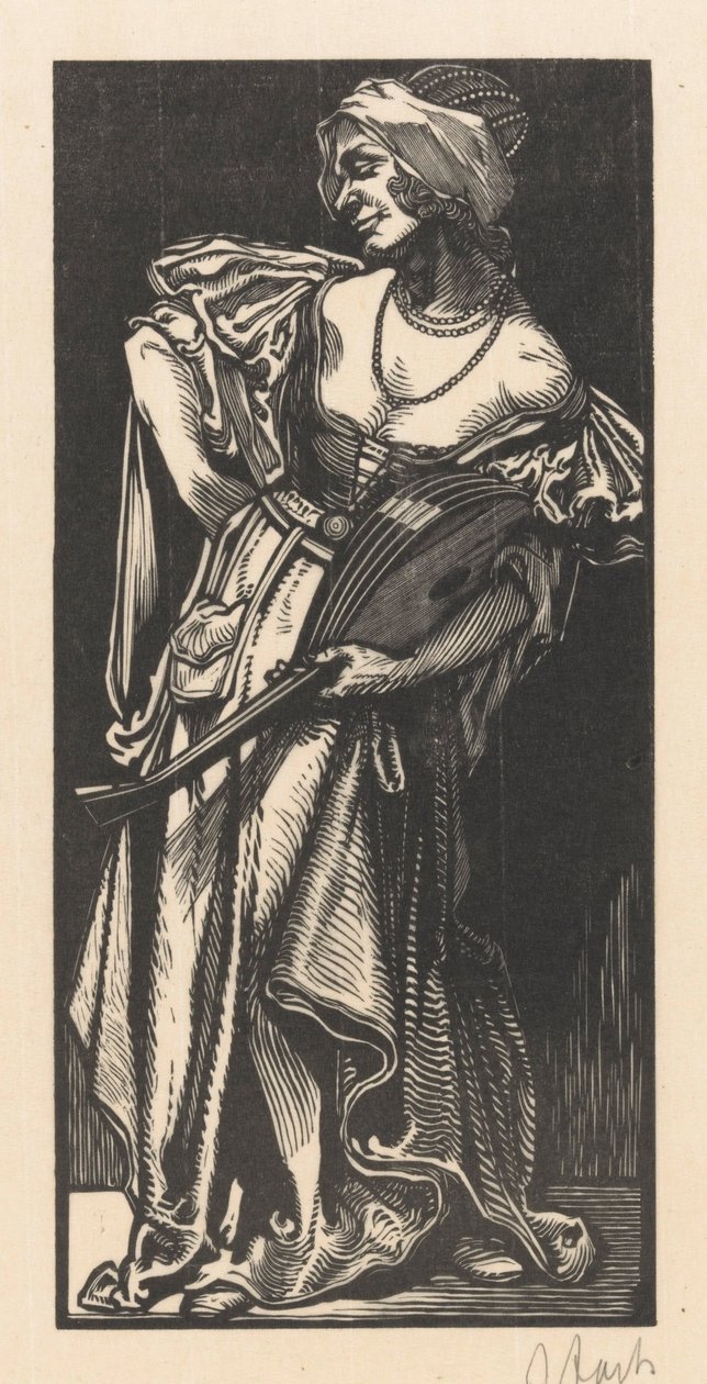 Žena s loutnou od Johannes Josephus Aarts (signed by artist)