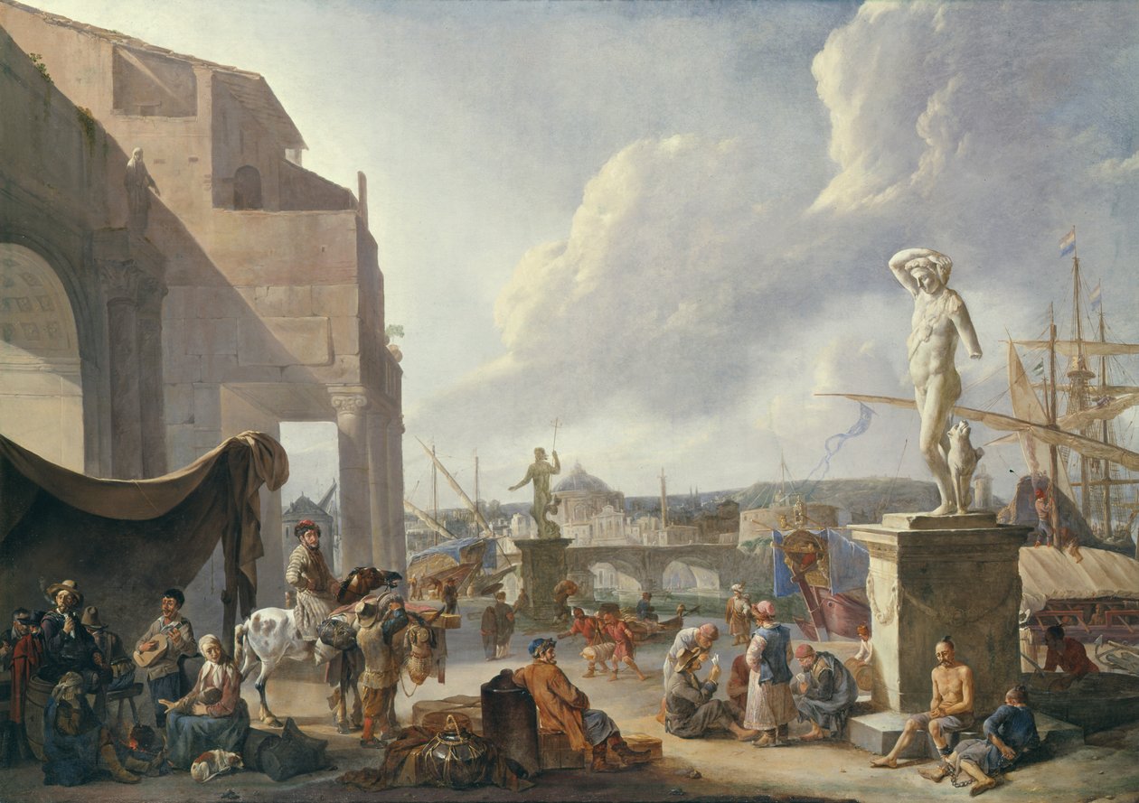 italský přístav od Johannes Lingelbach