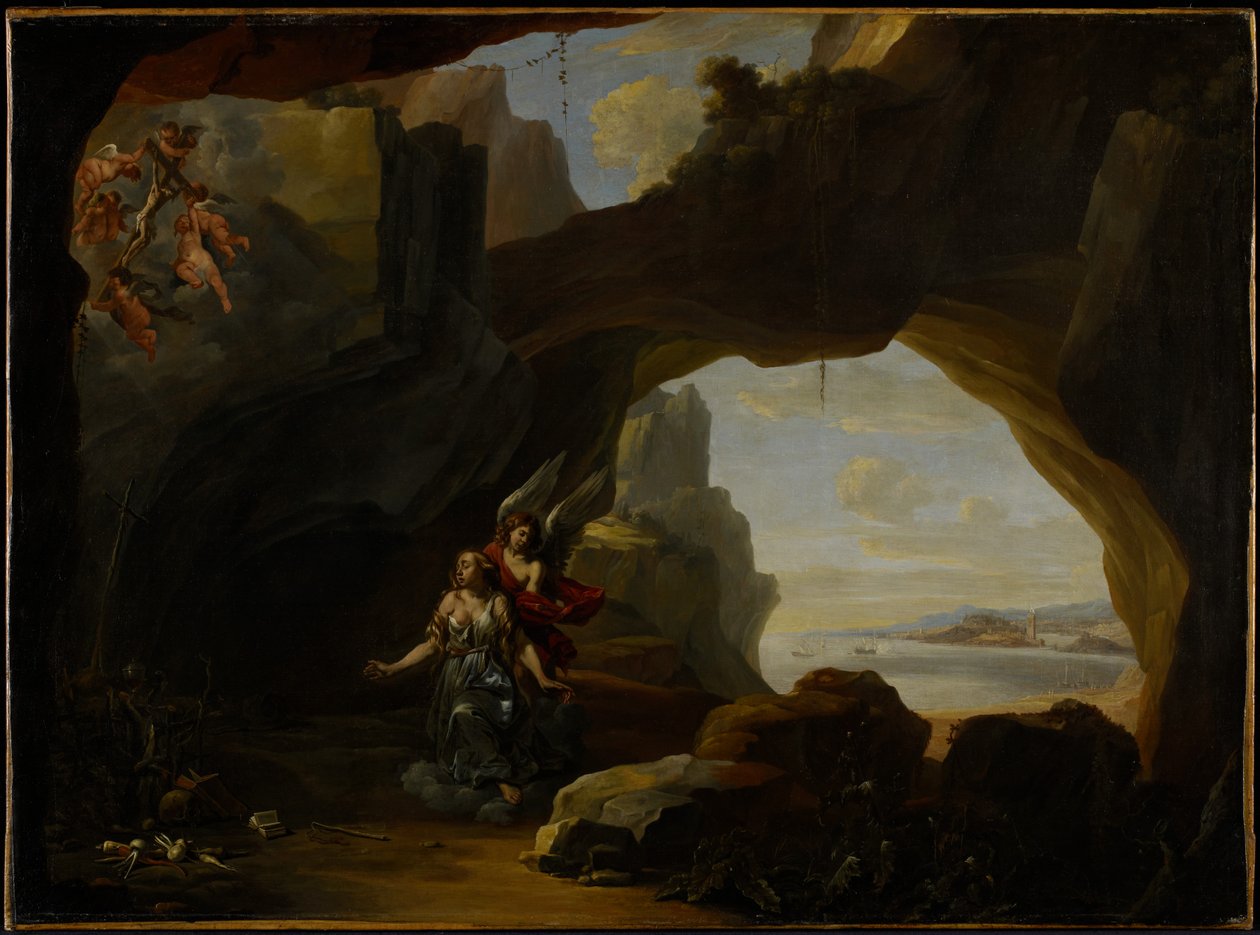 Magdaléna v jeskyni, kolem roku 1650 od Johannes Lingelbach