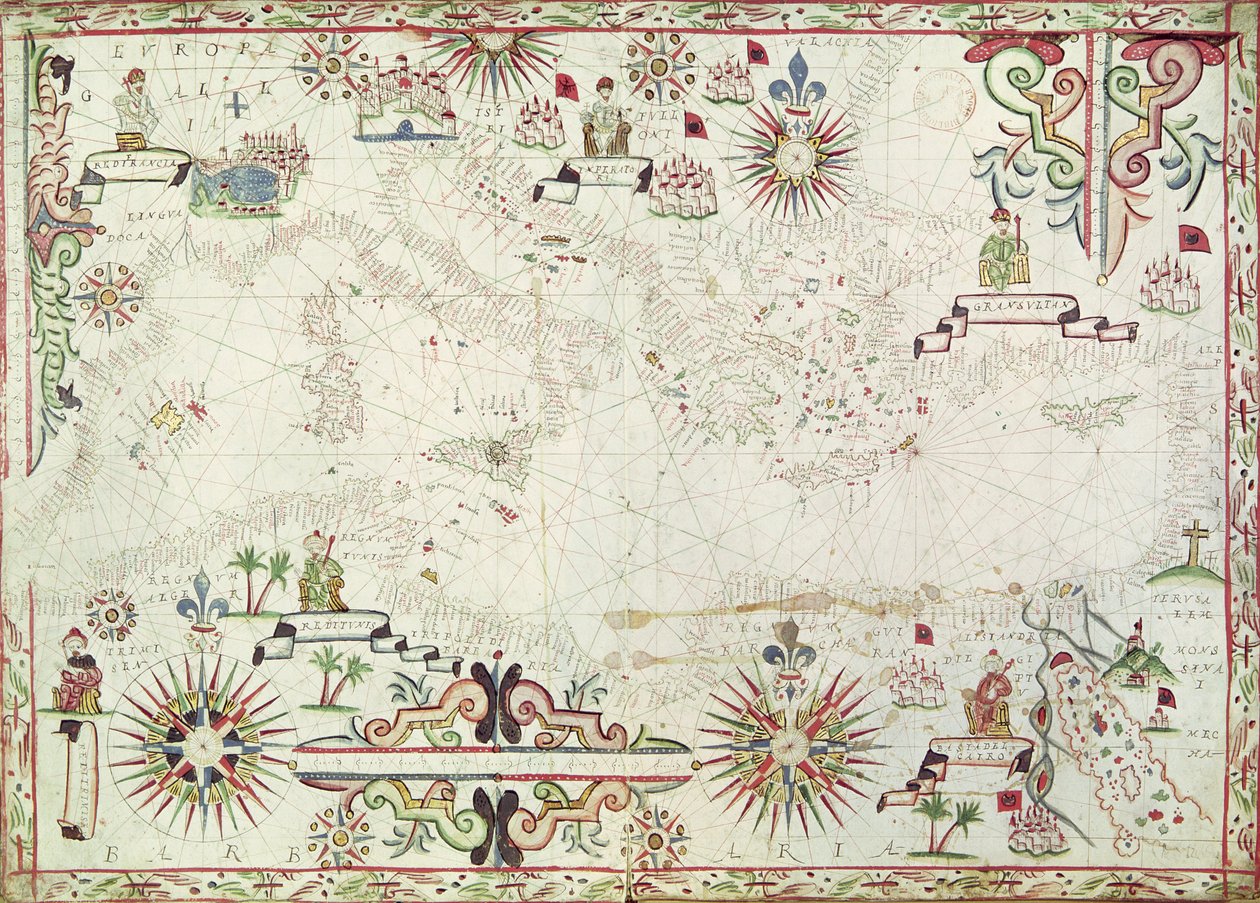 Mapa Středozemního moře, 1625 od Johannes Oliva