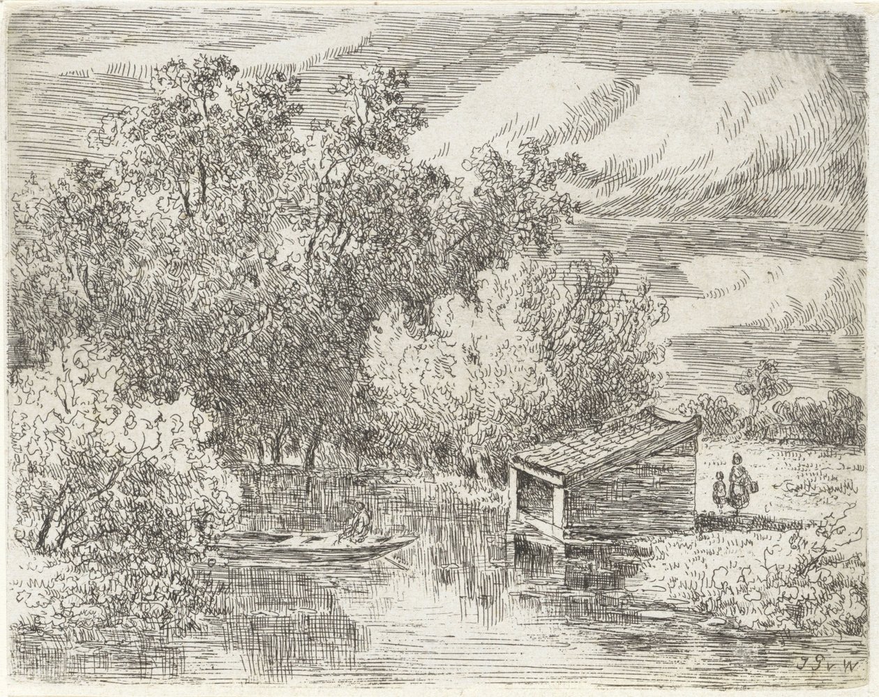 Loděnice na řece od Johannes Pieter van Wisselingh
