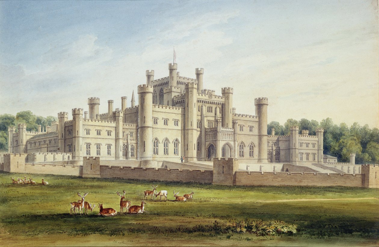 Severovýchodní pohled na hrad Lowther, Westmoreland, sídlo hraběte z Lonsdale, 1814 od John Chessell Buckler