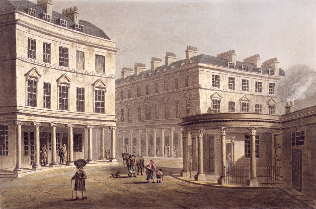 Pohled na Cross Bath, Bath Street, z knihy "Bath Illustrated by a Series of Views", vyryl John Hill (1770-1850), vyd. William Miller, 1804 (akvatinta) od John Claude Nattes