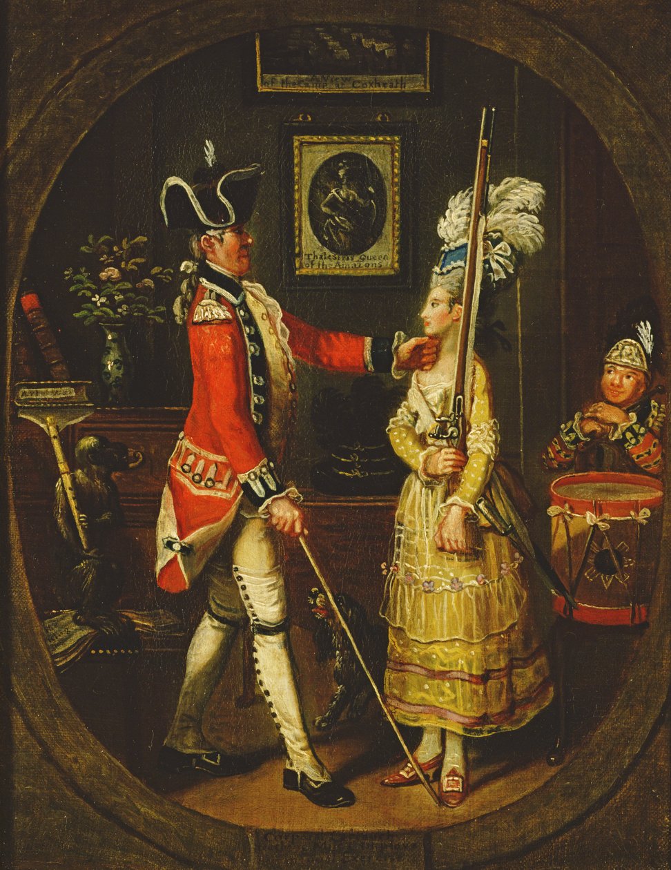 „Desátník Cartouch učí slečnu Campovou – milujte její manuální cvičení“, 1778 od John Collet