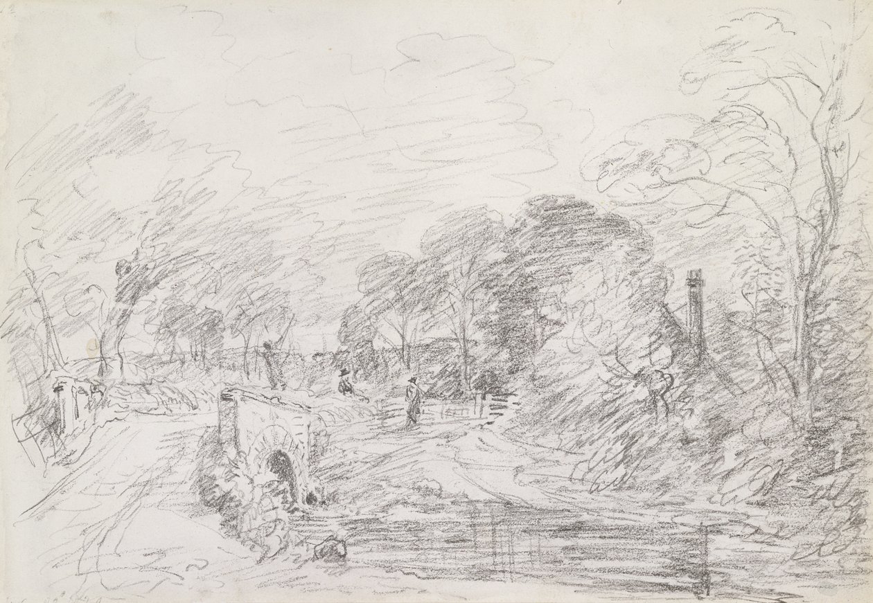Most poblíž Salisbury Court, c.1829 (grafit na papíře) od John Constable