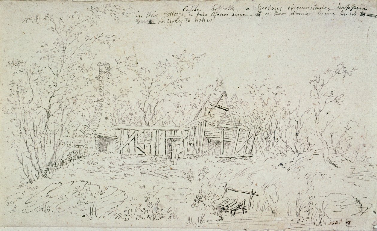 Zničená chata v Capel, Suffolk, 1796 od John Constable