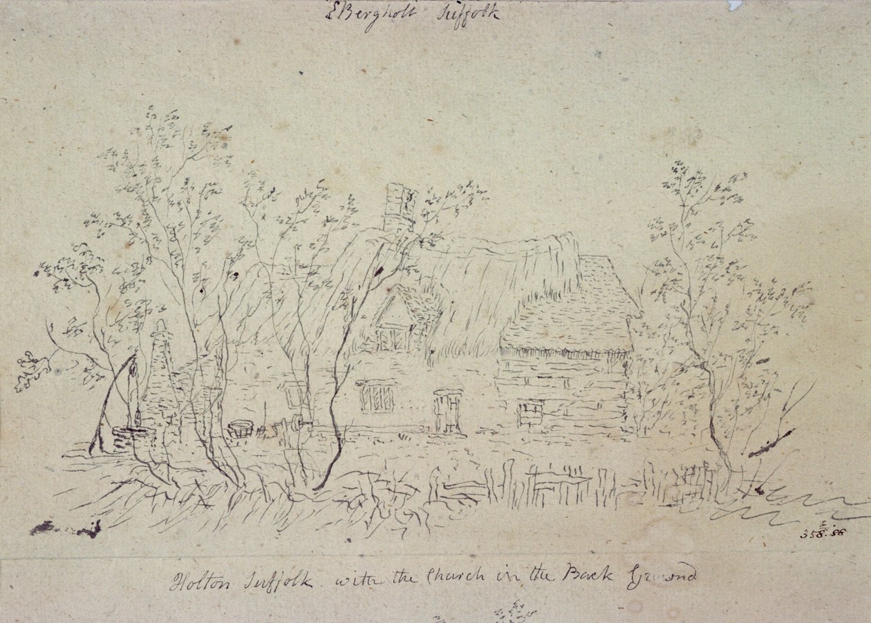Chata ve východním Bergholtu, se studnou (kresba) od John Constable