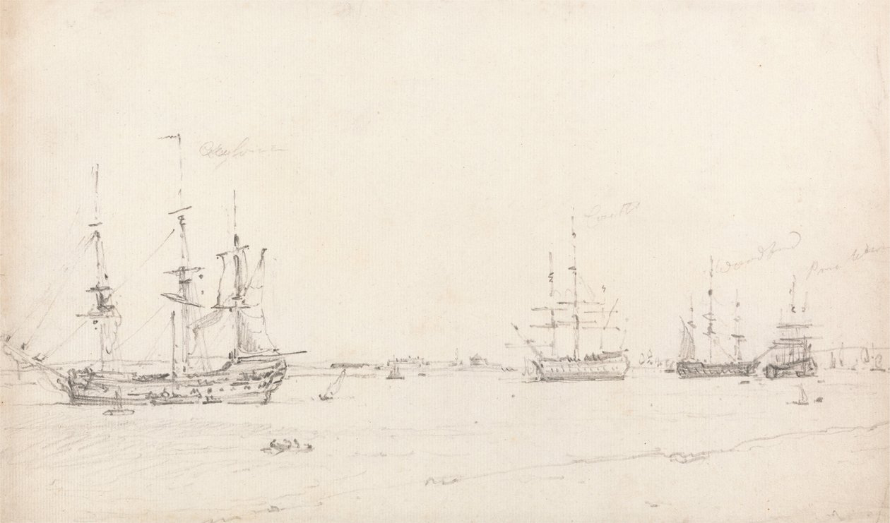 Čtyři východní Indiaman v Anchor od John Constable