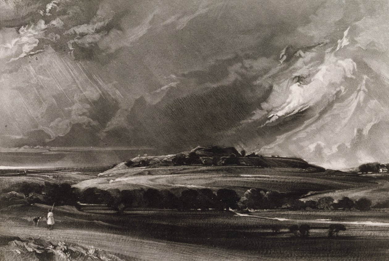Old Sarum, rytý David Lucas (1802-81) kolem 1829 (mezzotinta) od John Constable