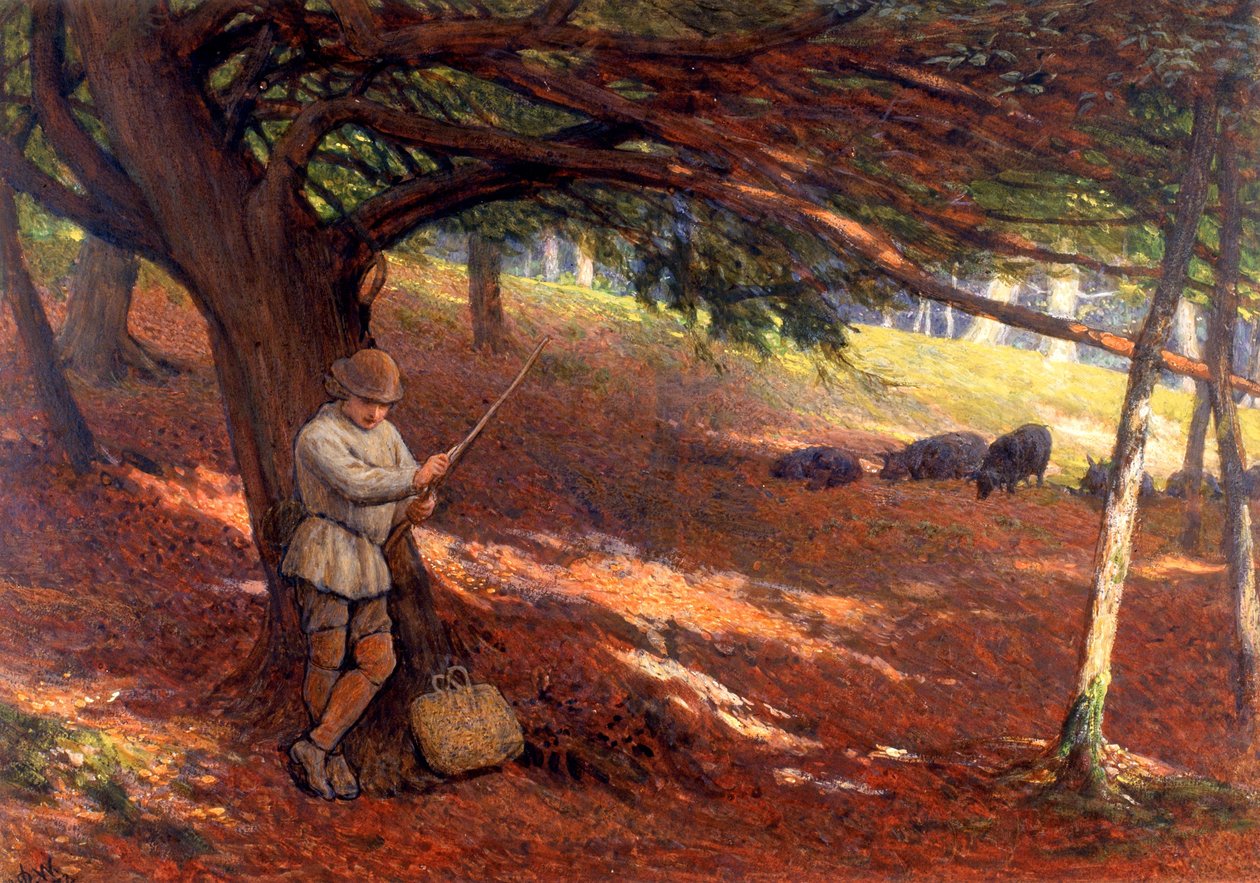 Pasáček vepřů (tělová barva na papíře (nalepená na desce)) od John Dawson Watson