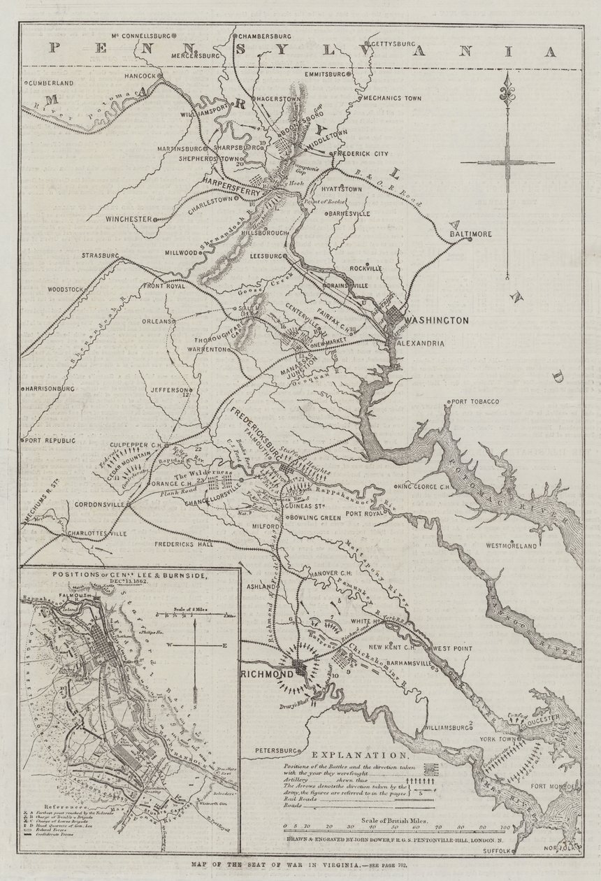 Mapa sídla války ve Virginii od John Dower