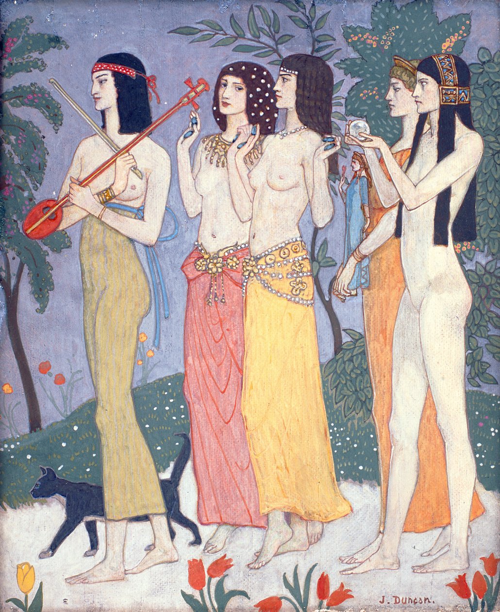 The Attendants of the Queen of Sheba (tempera na panelu) od John Duncan