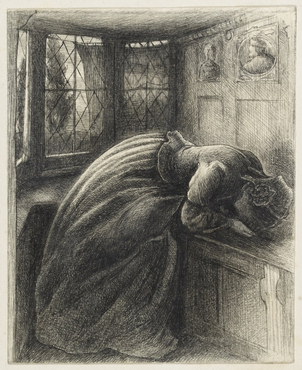 Mariana (pero a černý inkoust) od John Everett Millais