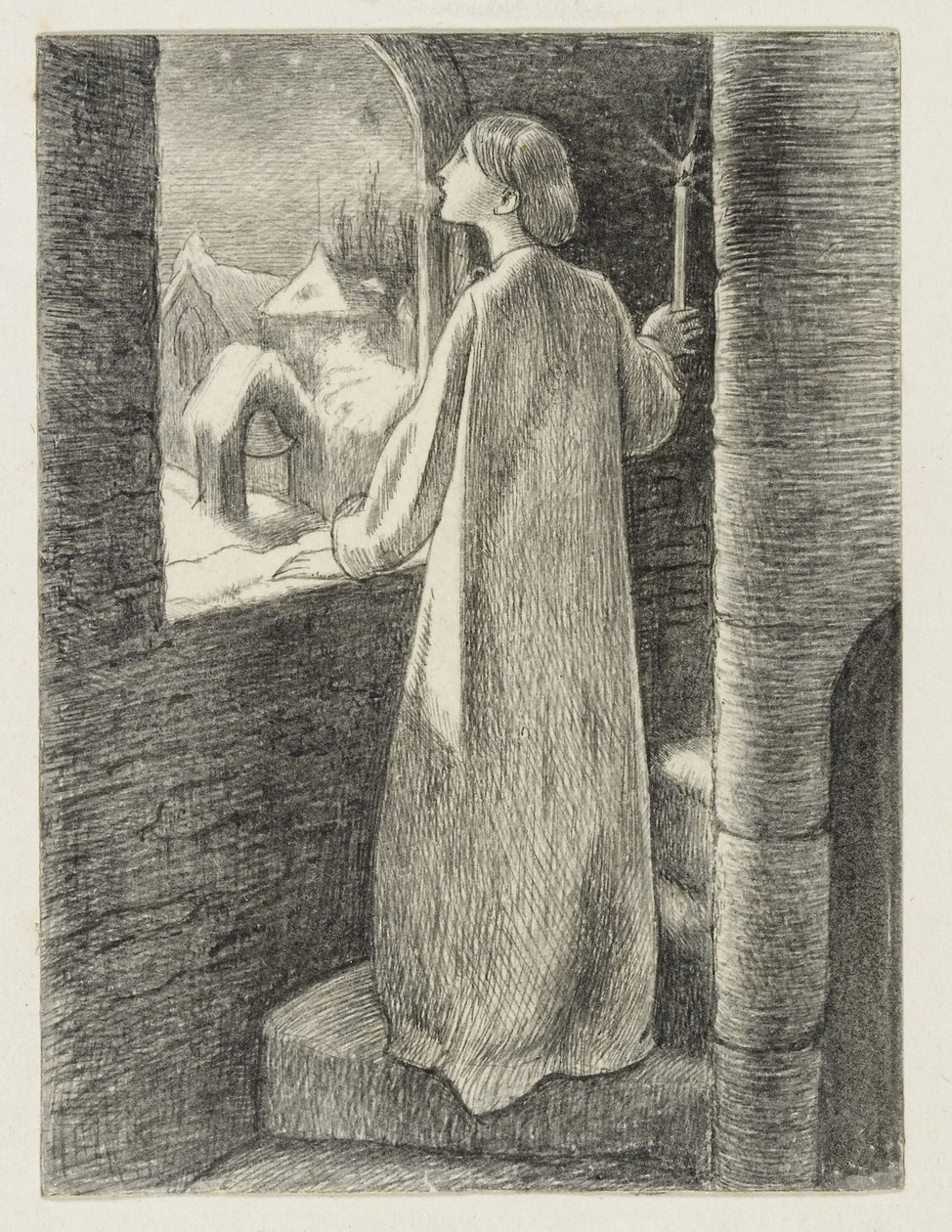 Předvečer svaté Anežky (pero a černý inkoust) od John Everett Millais