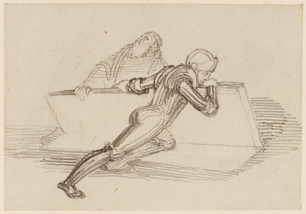 Knight Raising A Slab (tužka, pero, inkoust a mytí) od John Flaxman