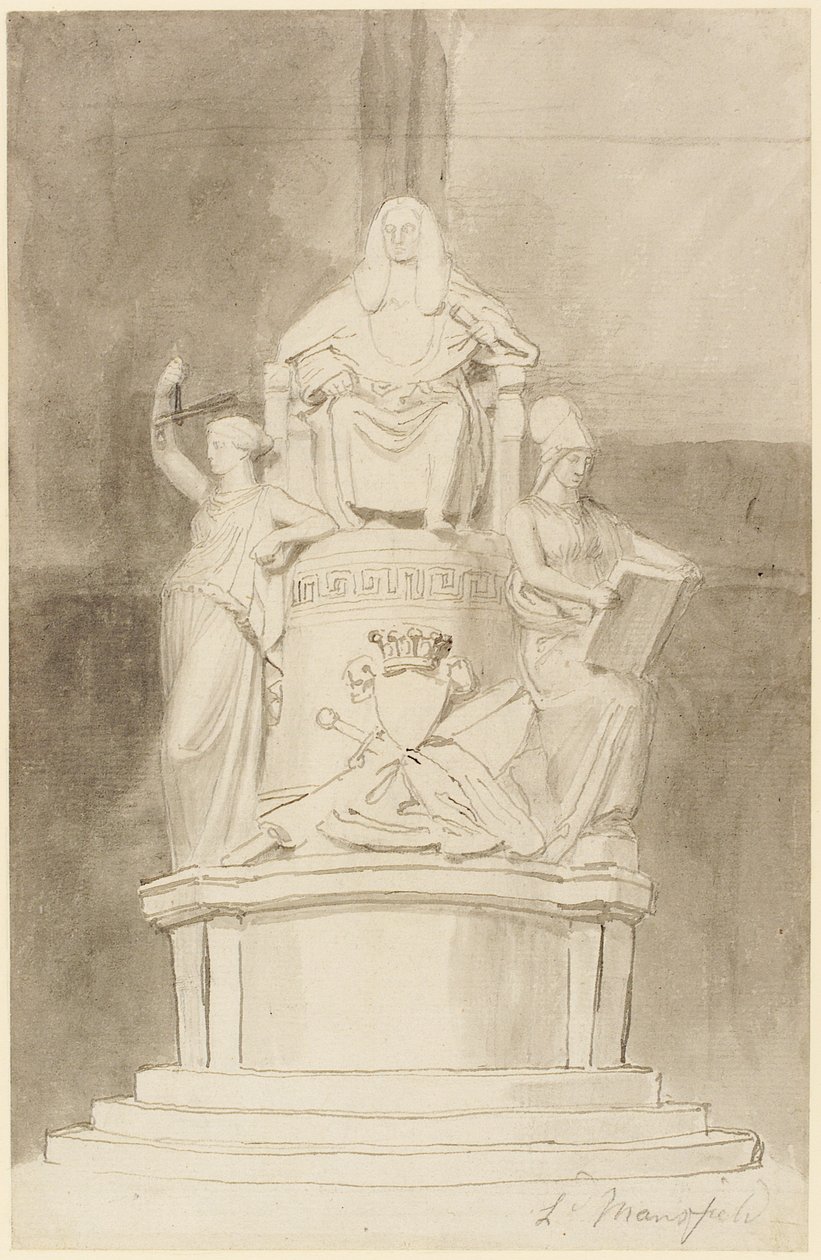 Návrh pomníku lorda Mansfielda, Westminsterské opatství (tužka, pero, inkoust a mytí na papíře) (viz také 273968 a 273969) od John Flaxman