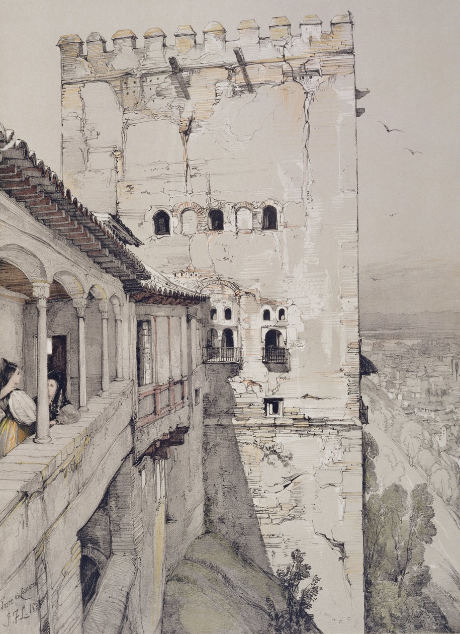 Věž Comares (Torre de Comares), z knihy "Sketches and Drawings of the Alhambra", vyryl James Duffield Harding (1798-1863), 1835 od John Frederick Lewis