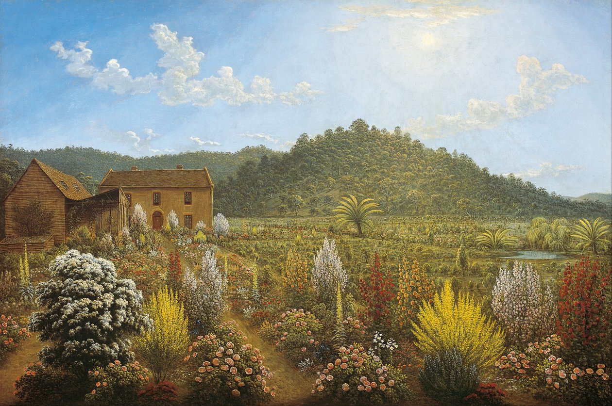 Pohled na dům a zahradu umělců v Mills Plains, Van Diemens Land od John Glover