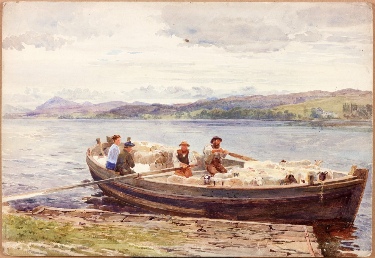 Převážení ovcí na skotském jezeře Loch od John Isaac Richardson