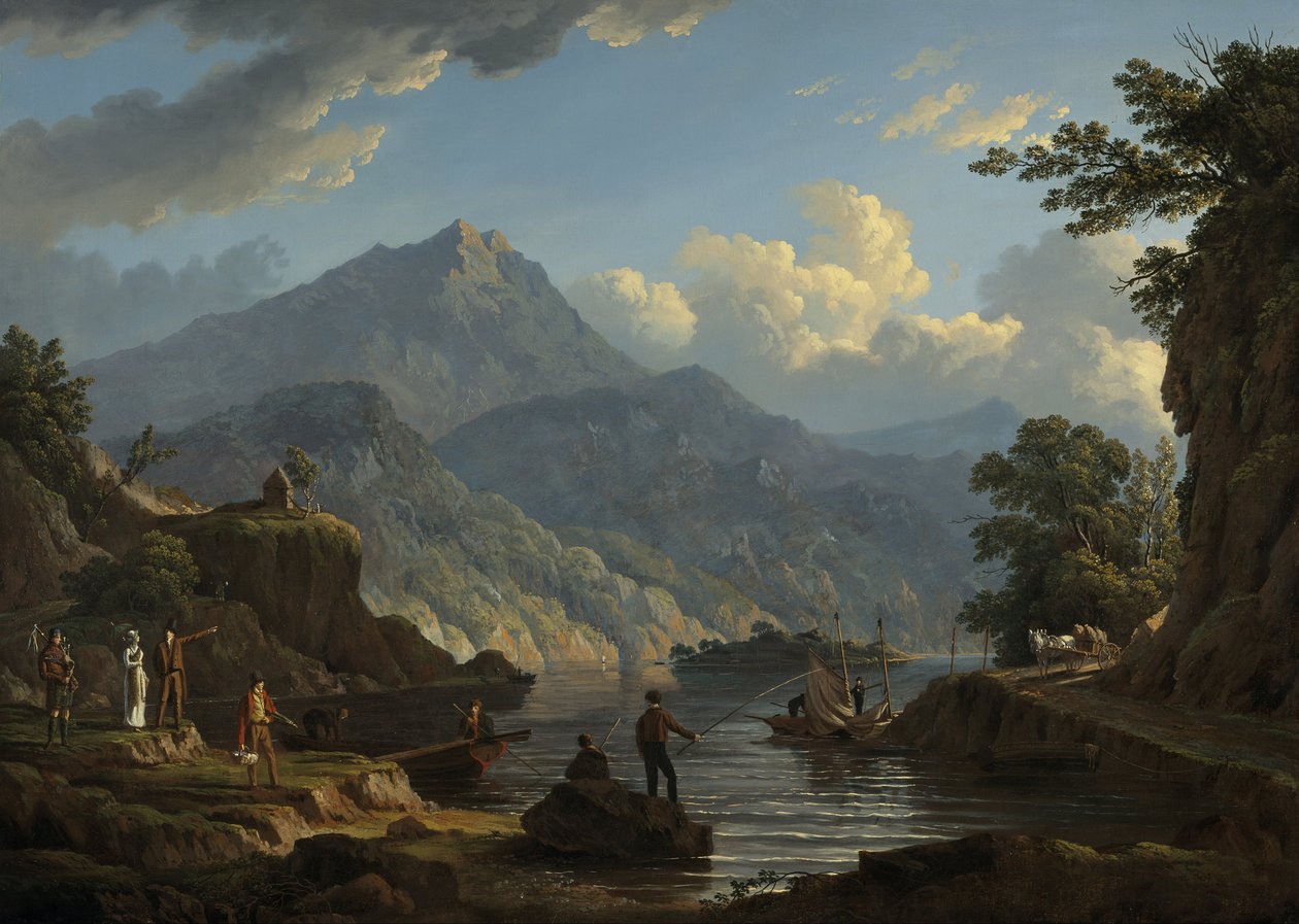 Krajina s turisty u jezera Loch Katrine od John Knox