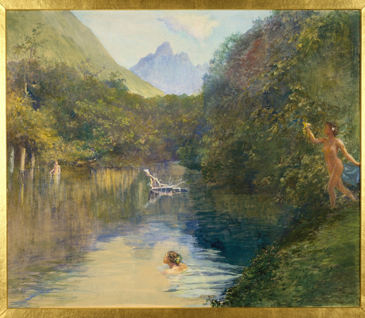 Ford na horním konci Vai-Te-Piha (řeka Tautira) Tahiti, 1891 (wc a kvaš na hladkém papíře) od John La Farge or Lafarge