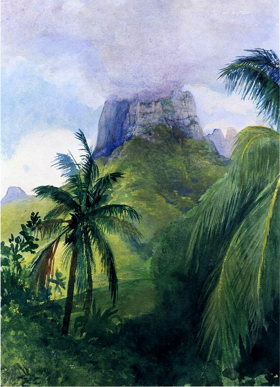 The Peak of Maua Roa, Moorea, Society Islands, 1891 (wc und kvaš na papíře na palubě) od John La Farge or Lafarge