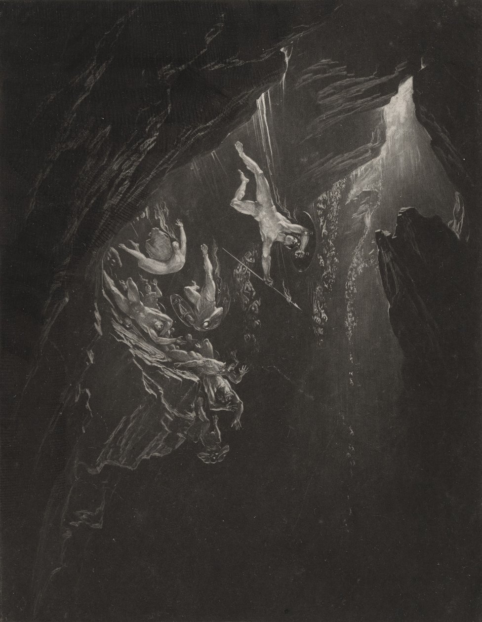 Pád vzbouřených andělů, cca 1827 (mezzotinta) od John Martin