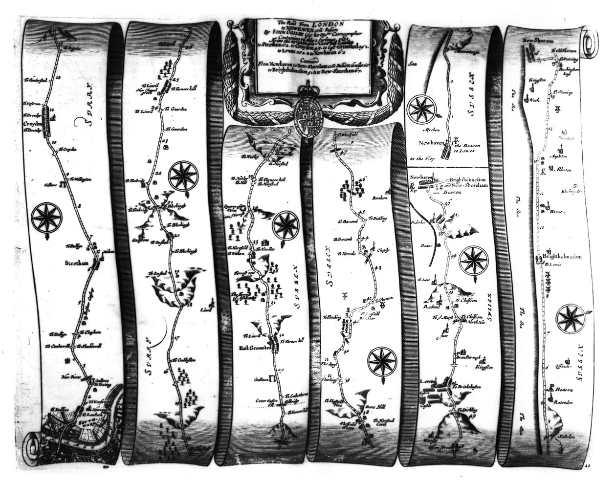 Cesta z Londýna do Newhavenu, z Ogilbyho ‚Britannia‘, 1675 od John Ogilby