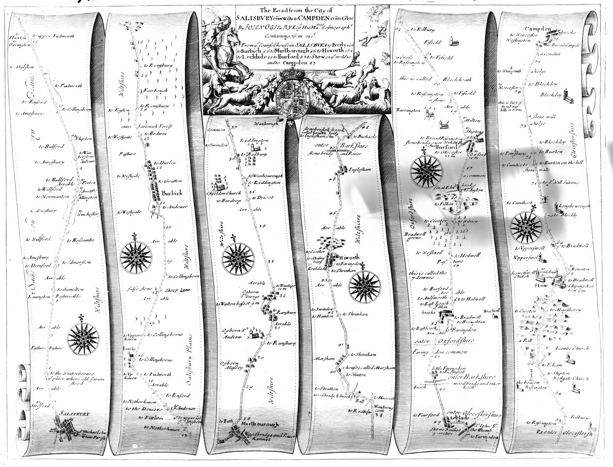 Cesta z města Salisbury do Campdenu, z Ogilbyho ‚Britannia‘, 1675 od John Ogilby