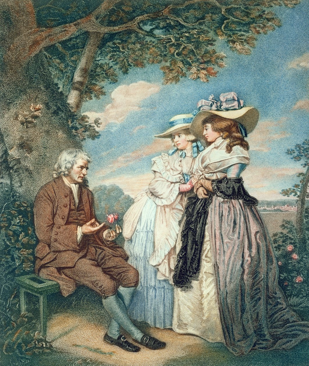 The Moralist, 1787 (ručně kolorovaná tečkovaná rytina) od John Raphael Smith