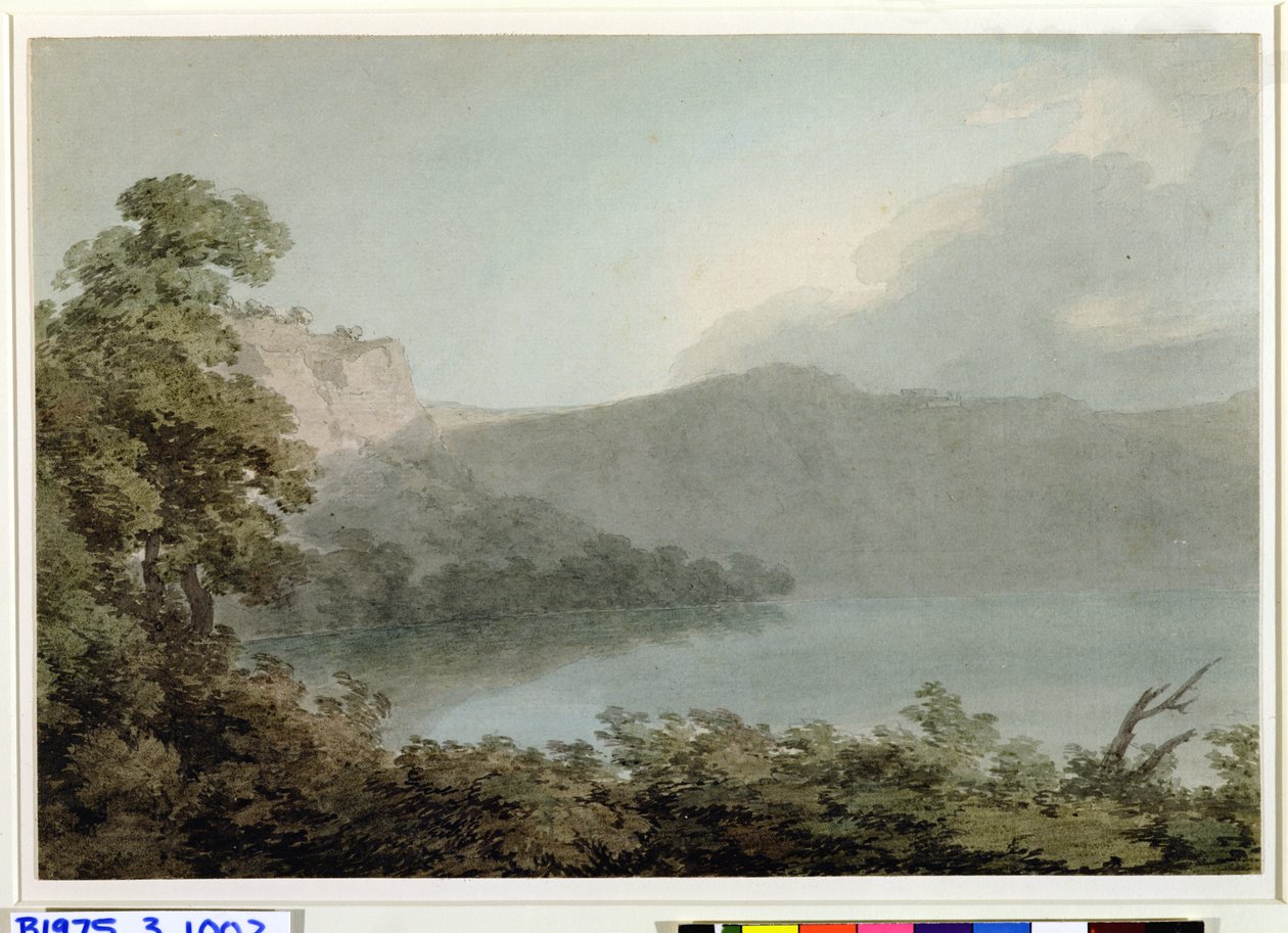Jezero Vico mezi Římem a Florencií, 1783 (grafit a wc na silném položeném papíře) od John Robert Cozens