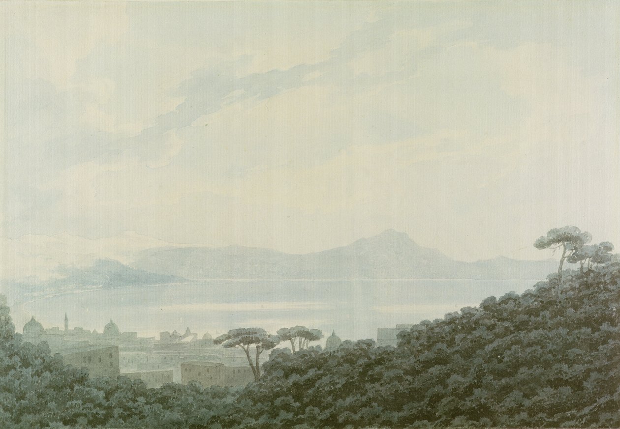 Neapolský záliv z Capodimonte, Itálie, asi 1790 (čb na papíře) od John Robert Cozens