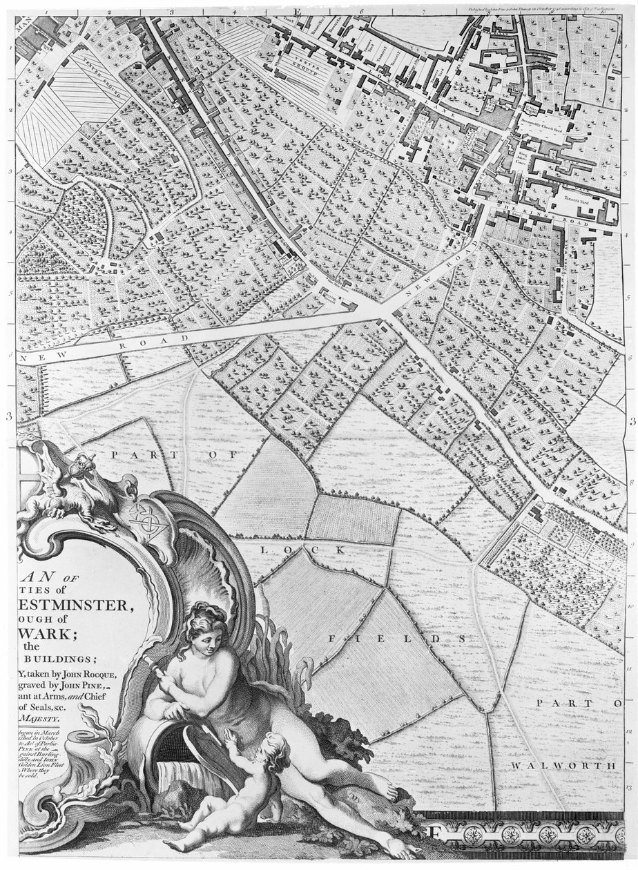 Mapa Camberwell, Londýn, 1746 od John Rocque