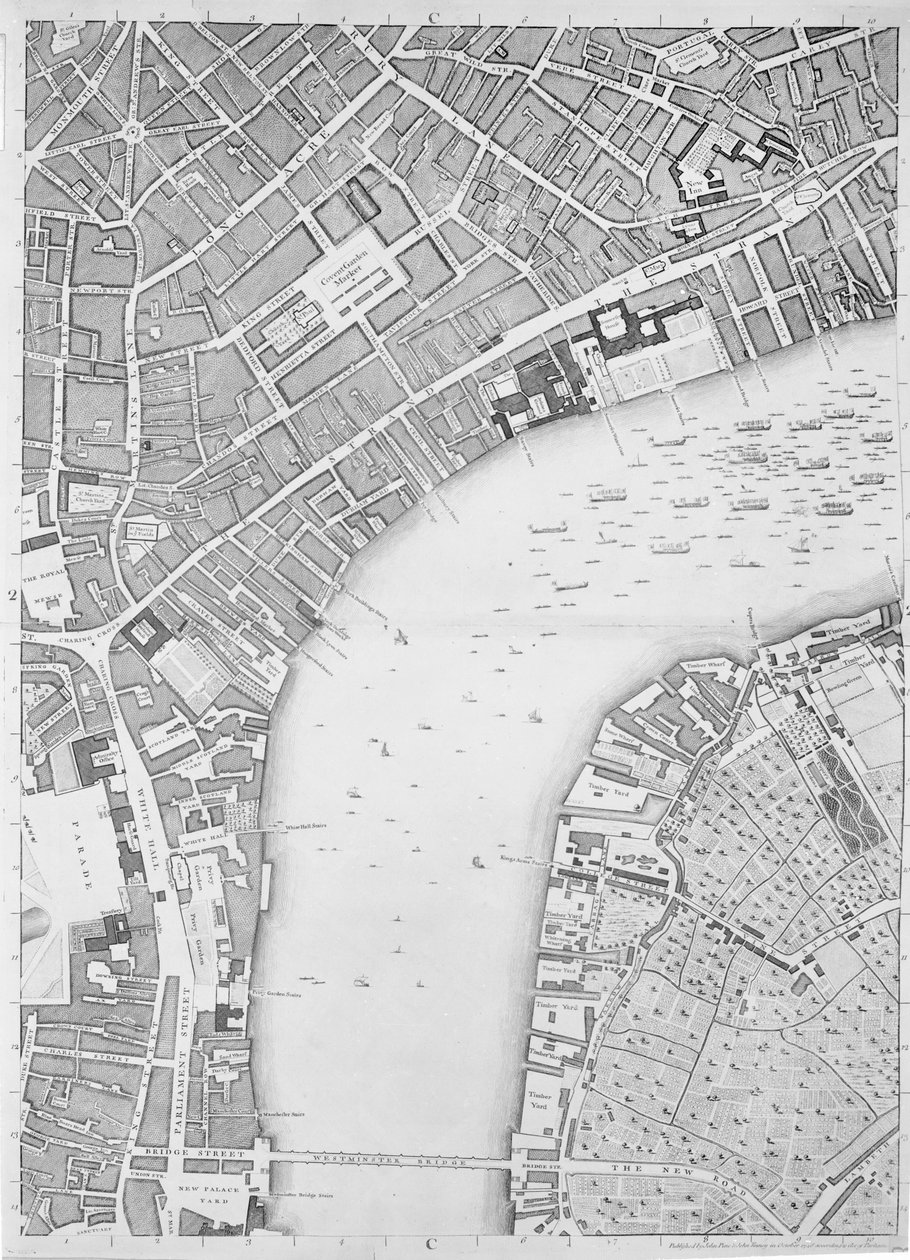 Mapa Covent Garden a Westminster, Londýn, 1746 od John Rocque
