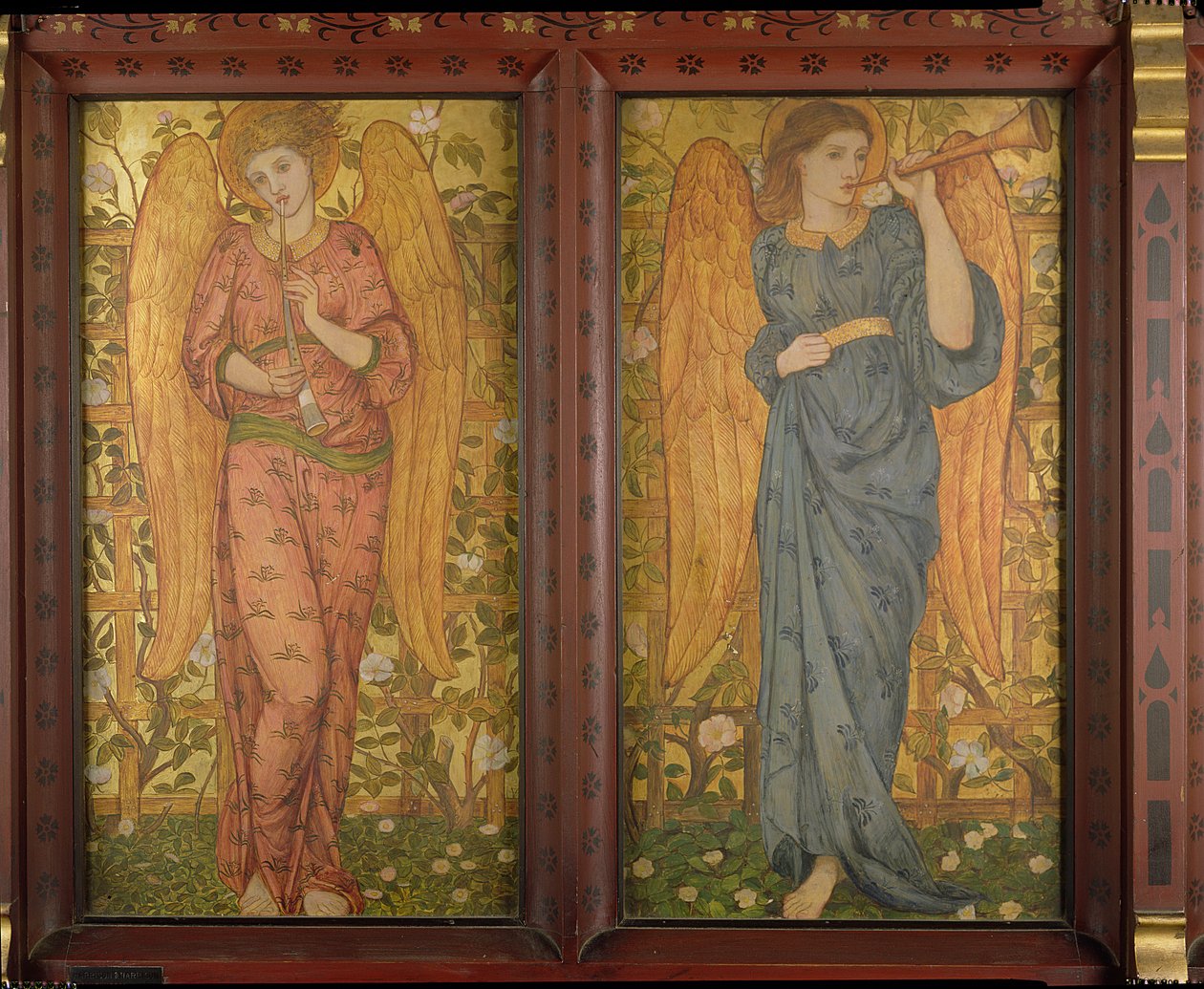 Andělé s hobojem a trubkou, 1861-62 (viz také 120143) od John Roddam Spencer Stanhope
