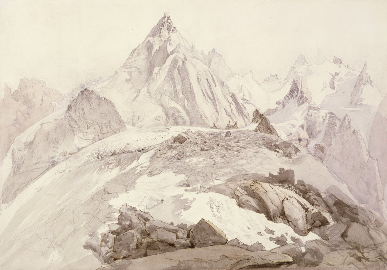 Aiguilles de Chamonix, kolem roku 1850 (tužka, pero a inkoust a pero na kartě) od John Ruskin