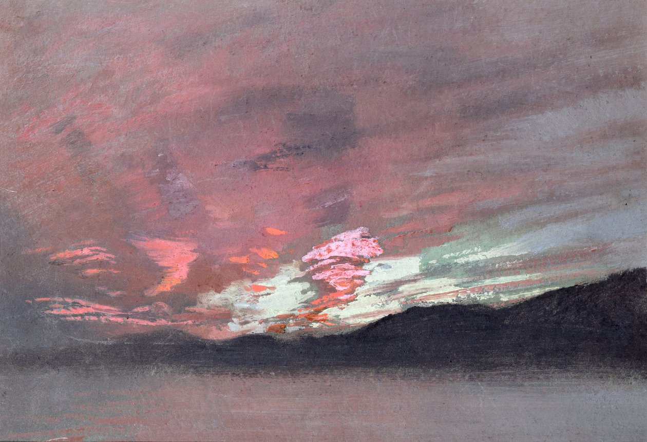 Bouřlivý západ slunce z Brantwoodu, Ruskinova domova v Cumbrii (kvaš) od John Ruskin