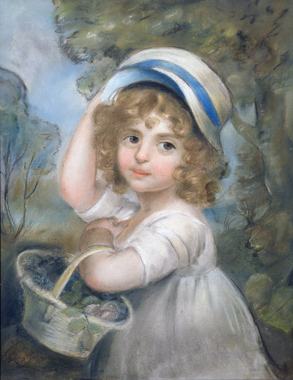 Dívka s košíkem květin (pastel) od John Russell