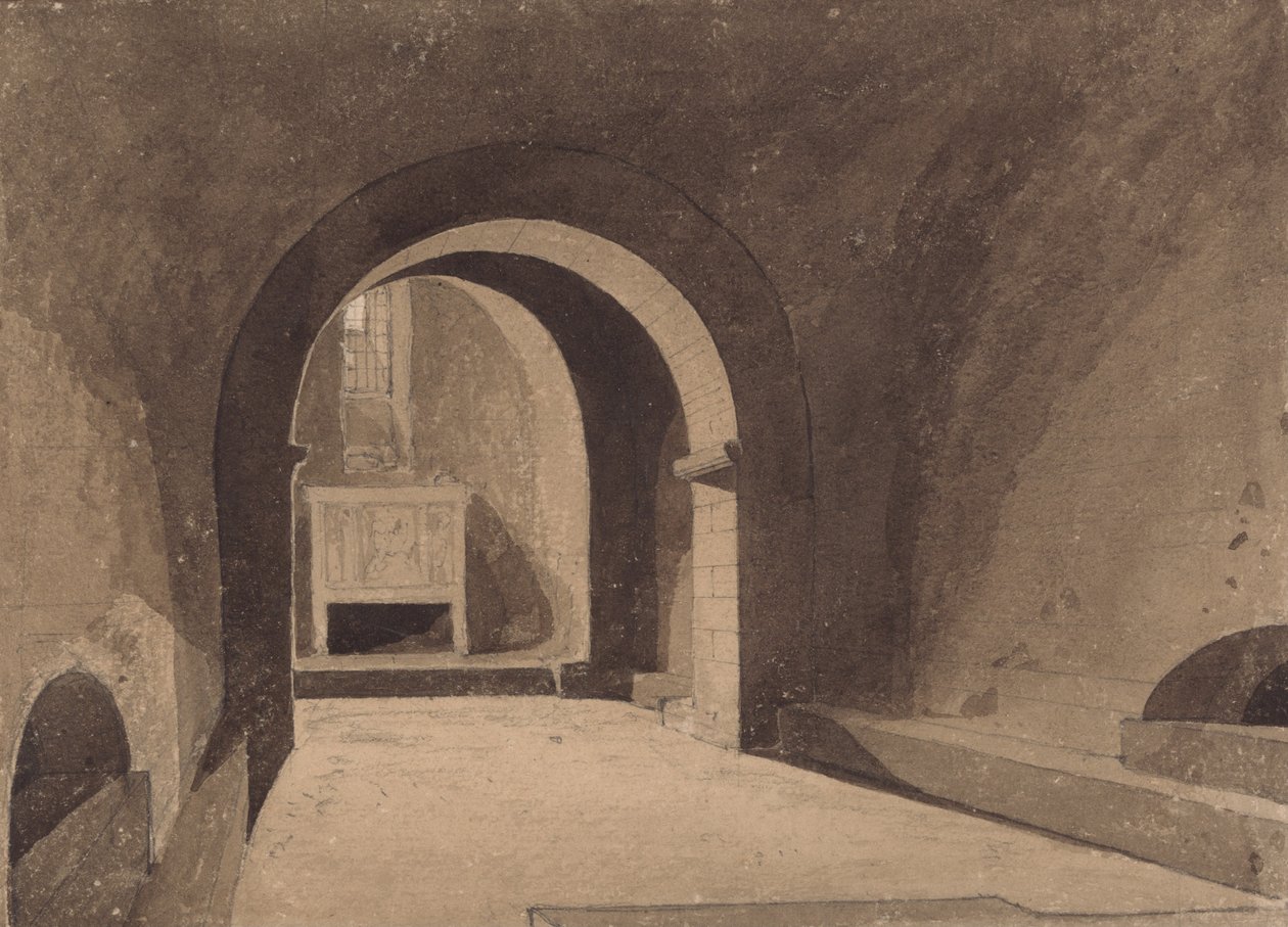 Krypta svatého Gervaise, Rouen, Normandie od John Sell Cotman