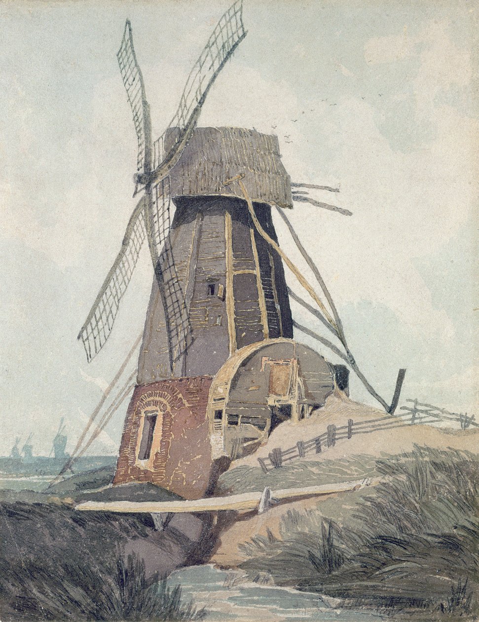 Dreining Mill v Lincolnshire, 1807-08 (wc a černé olovo na papíře) od John Sell Cotman