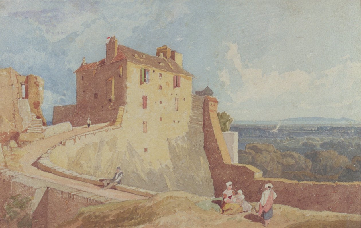Postavy na hradbách v Domfront od John Sell Cotman