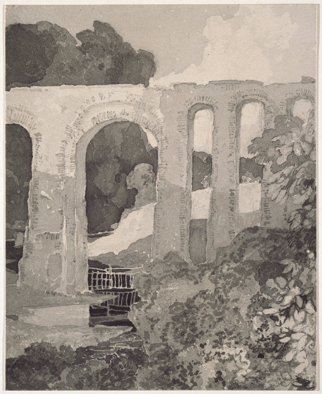 Telfordský akvadukt (grafit a šedá barva) od John Sell Cotman