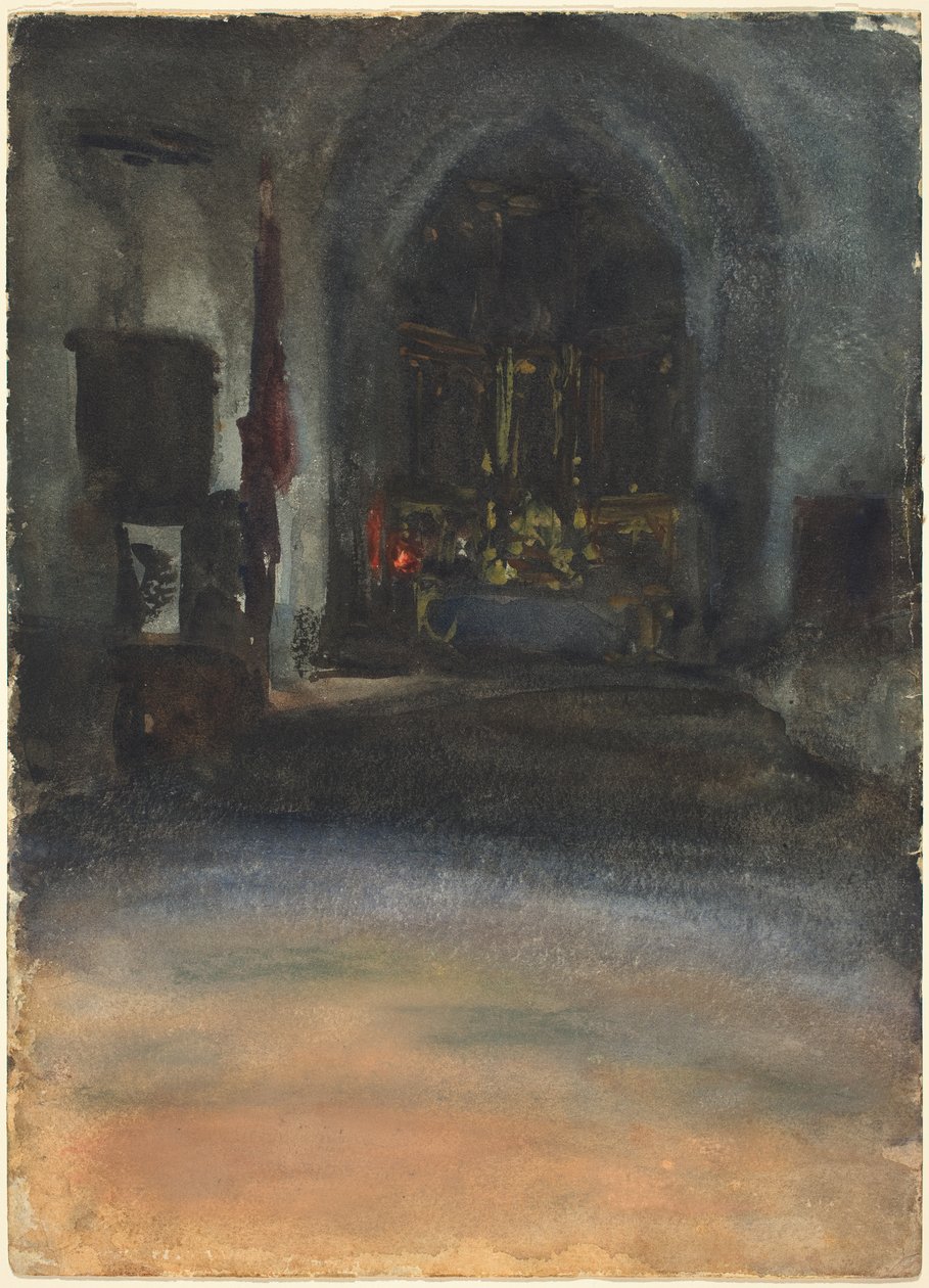 Interiér španělského kostela, cca 1880 (akvarel na tkaném papíře) od John Singer Sargent