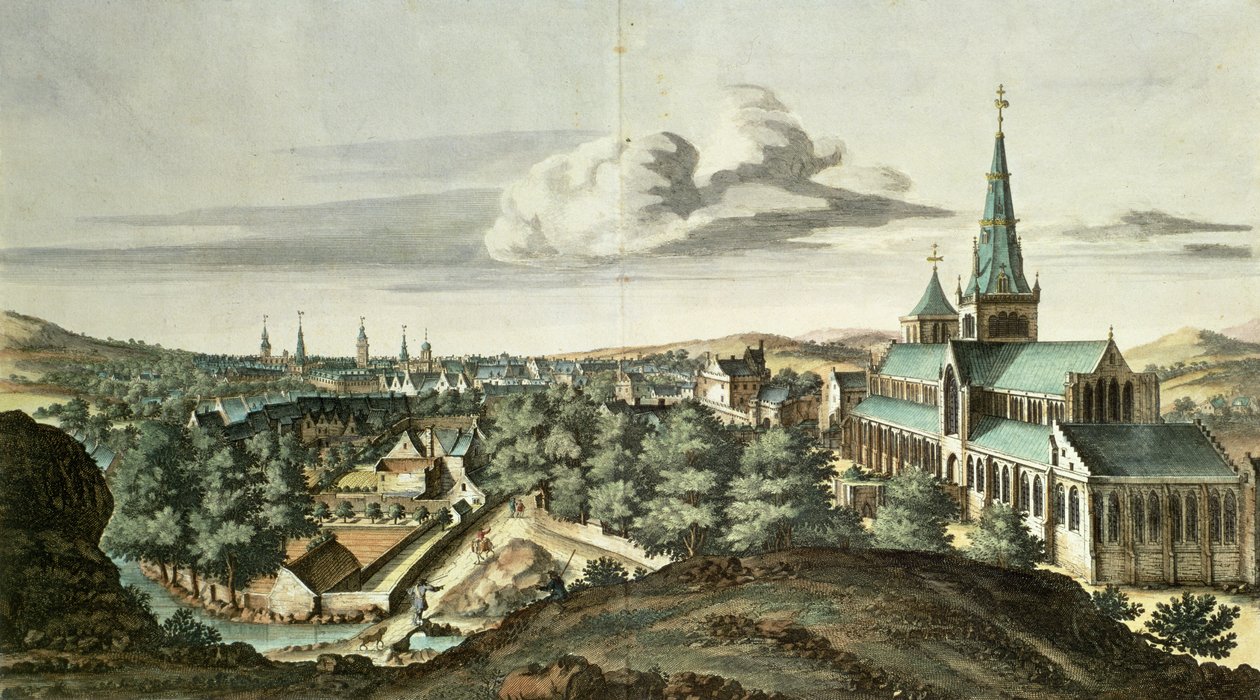 Vyhlídka na město Glasgow ze severovýchodu (barevná rytina) od John Slezer